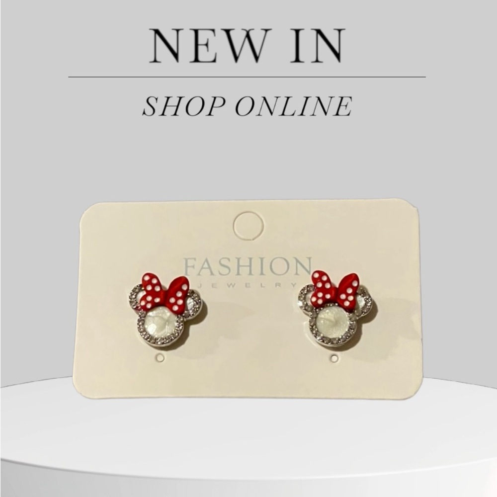 Minnie Mouse Silver & Red Bow Tie Earrings